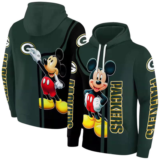 Green Bay Packers Mickey Mouse Green Black Aop Hoodie - Moonbestprint
