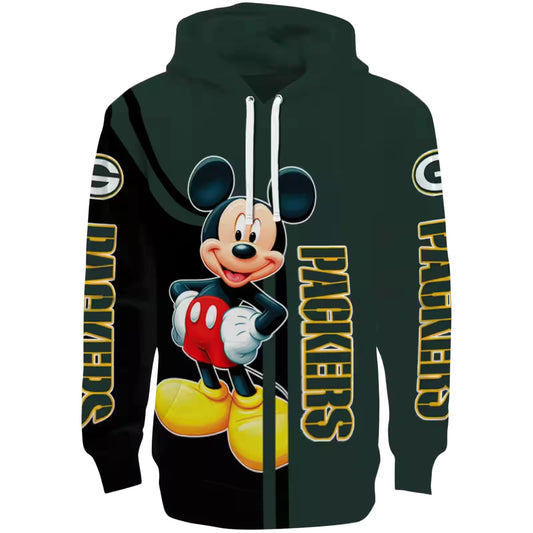 Green Bay Packers Mickey Mouse Green Black Aop Hoodie - Moonbestprint
