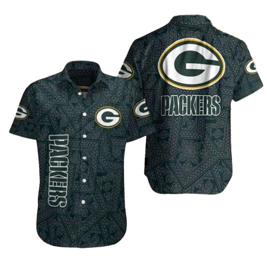 Green Bay Packers Monochrome Floral Hawaiian Shirt - Moonbestprint