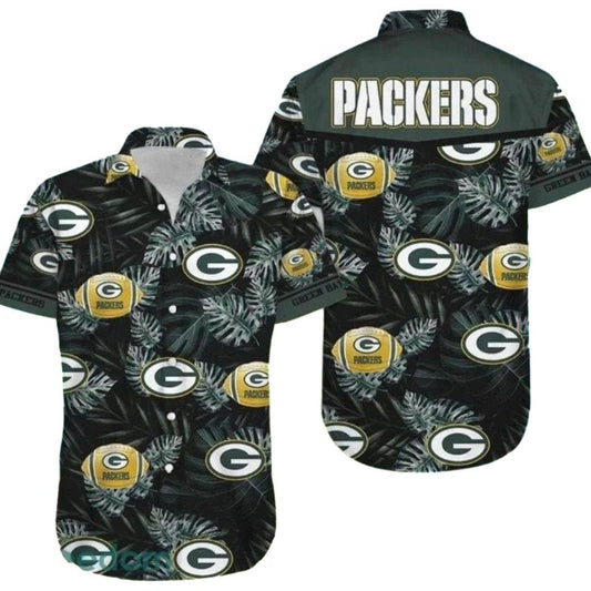 Green Bay Packers Monochrome Logo Ball Floral Hawaiian Shirt - Moonbestprint