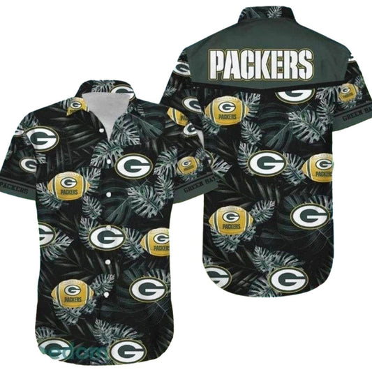 Green Bay Packers Monochrome Logo Ball Floral Hawaiian Shirt - Moonbestprint