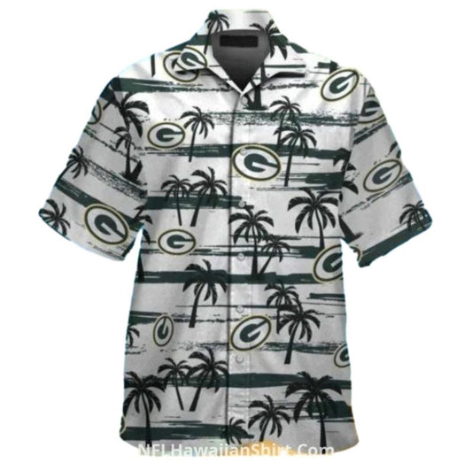 Green Bay Packers Monochrome Palm Tree White Hawaiian Shirt - Moonbestprint