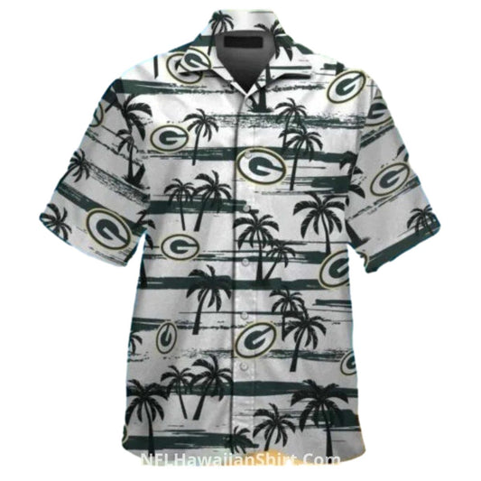 Green Bay Packers Monochrome Palm Tree White Hawaiian Shirt - Moonbestprint