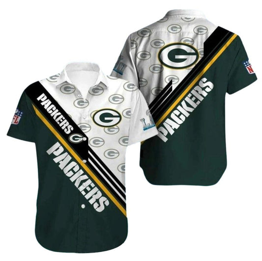 Green Bay Packers Multi Logos And Stripes Hawaiian Shirt - Moonbestprint