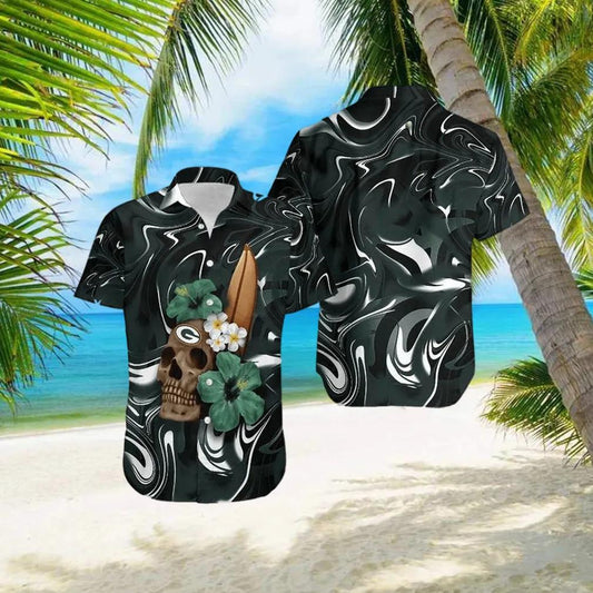 Green Bay Packers NFL Skull Halloween Hawaiian Shirt, NFL Hawaiian Shirt Moonbestprint