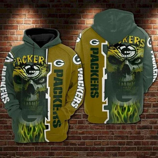 Green Bay Packers Neon Green Packer Tribal Skull 3D Hoodie, NFL Hoodie Moonbestprint