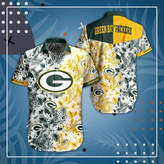 Green Bay Packers Nfl Beach Shirt Graphic Floral Pattern Print This Summer Hawaiian Shirt, NFL Hawaiian Shirt Moonbestprint