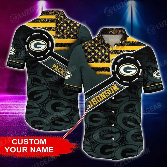 Green Bay Packers Nfl Customized Hawaii Shirt Short Style Hot Summer Graphic Us Flag Vintage Hawaiian Shirt, NFL Hawaiian Shirt Moonbestprint