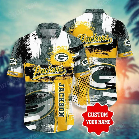 Green Bay Packers Nfl Customized Hawaiian Shirt Floral Tropical Pattern This Trends Summer For Sports, NFL Hawaiian Shirt Moonbestprint