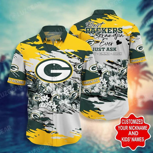 Green Bay Packers Nfl Football Hawaiian Shirt Personalized – Custom Your Nick Name And Child’S Name, NFL Hawaiian Shirt Moonbestprint