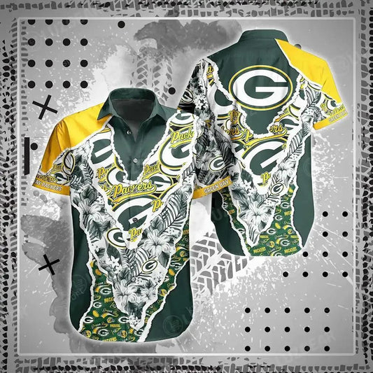 Green Bay Packers Nfl Hawaii Shirt Graphic Floral Pattern This Summer Hawaiian Shirt Best Fans, NFL Hawaiian Shirt Moonbestprint