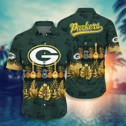 Green Bay Packers Nfl Hawaiian Sas Tropical Pattern Graphic Trends Summer Gift For Fan Nfl, NFL Hawaiian Shirt Moonbestprint