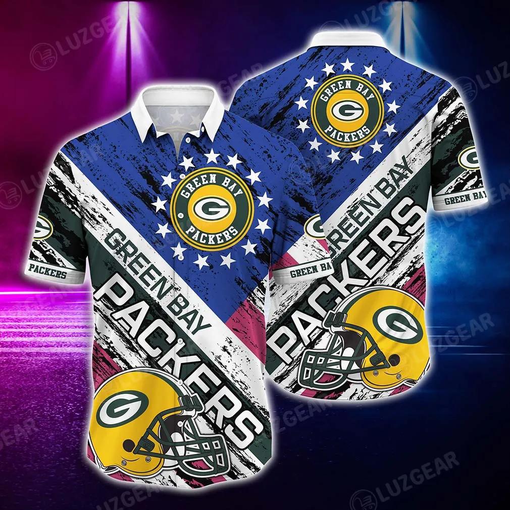 Green Bay Packers Nfl Hawaiian Shirt Graphic American Flag 3D Printed Short Shirt Best Gift For Fans, NFL Hawaiian Shirt Moonbestprint