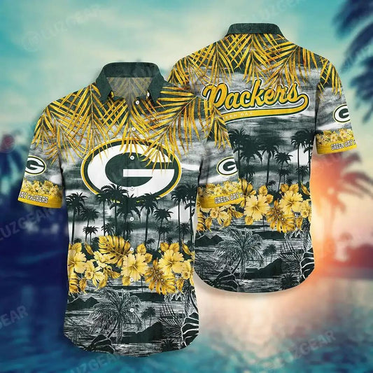 Green Bay Packers Nfl Hawaiian Shirt Short Style Tropical Pattern Graphic Hot Trending Summer For Awesome Fans, NFL Hawaiian Shirt Moonbestprint