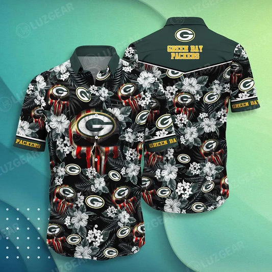 Green Bay Packers Nfl Hawaiian Shirt Skull Punisher Printed 3D New Trend Summer For Your Loved Ones, NFL Hawaiian Shirt Moonbestprint
