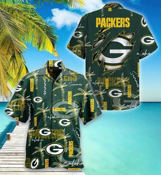 Green Bay Packers Nfl Palm On Elie Hawaiian Shirt, NFL Hawaiian Shirt Moonbestprint