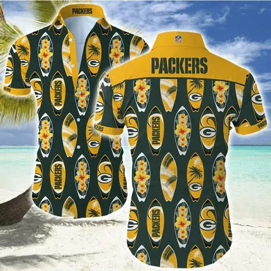 Green Bay Packers Nfl Team Beach Shirt Aop Short Sleeve Button Down Hawaiian Shirt, NFL Hawaiian Shirt Moonbestprint