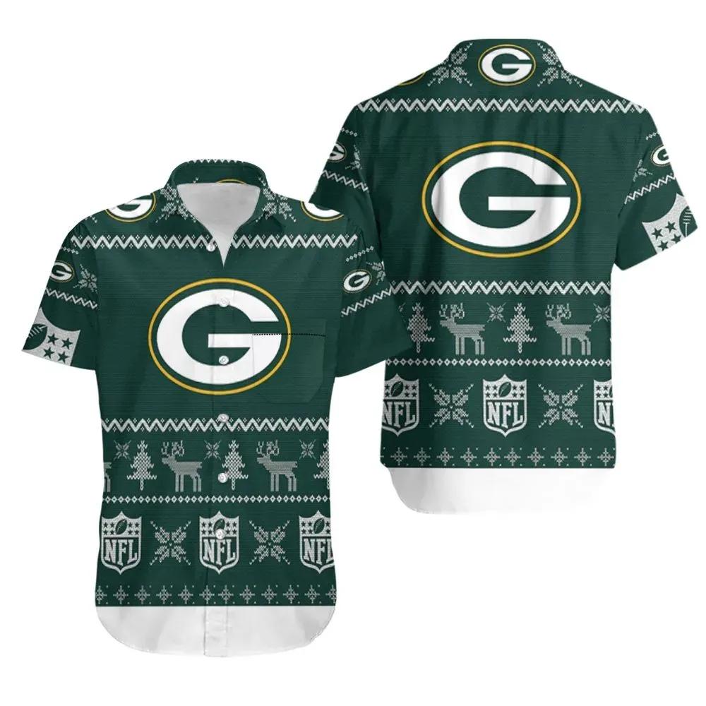 Green Bay Packers Nfl Ugly Sweatshirt 3D Hawaiian Shirt Print Short Sleeve Hawaiian Aloha Shirt, NFL Hawaiian Shirt Moonbestprint