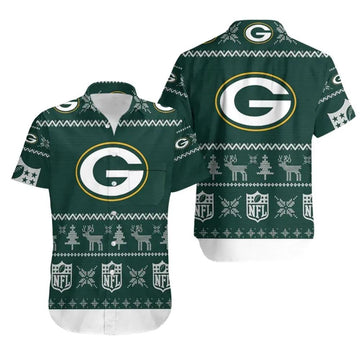 Green Bay Packers Nfl Ugly Sweatshirt 3D Hawaiian Shirt Print Short Sleeve Hawaiian Aloha Shirt, NFL Hawaiian Shirt Moonbestprint