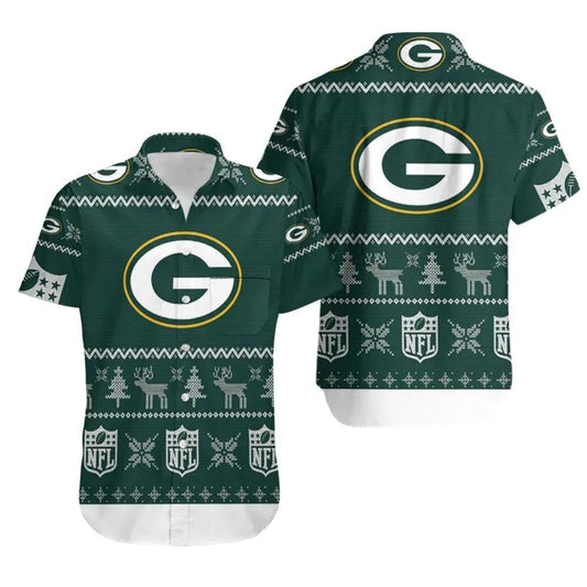 Green Bay Packers Nfl Ugly Sweatshirt 3D Hawaiian Shirt Print Short Sleeve Hawaiian Aloha Shirt, NFL Hawaiian Shirt Moonbestprint