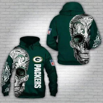 Green Bay Packers Nlf Fan Sugar Skull 3D Hoodie, NFL Hoodie Moonbestprint