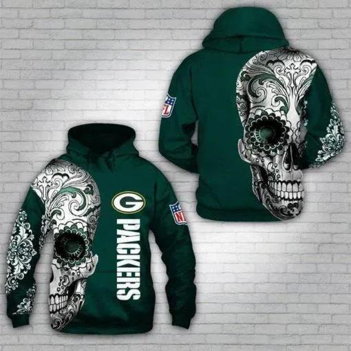 Green Bay Packers Nlf Fan Sugar Skull 3D Hoodie, NFL Hoodie Moonbestprint