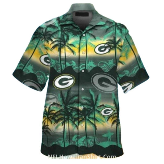 Green Bay Packers Palm Tree Sunset Coconut Hawaiian Shirt - Moonbestprint