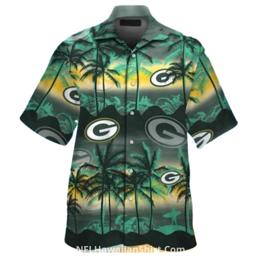 Green Bay Packers Palm Tree Sunset Coconut Hawaiian Shirt - Moonbestprint