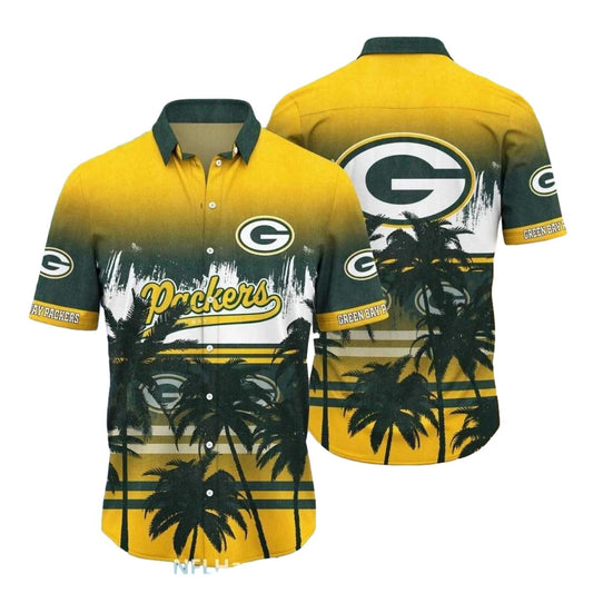 Green Bay Packers Palm Trees Gradient Stylish Game Day Wear Hawaiian Shirt - Moonbestprint