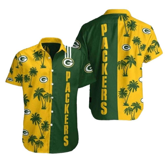 Green Bay Packers Palm Trees Yellow Hawaiian Vacation Shirt - Moonbestprint