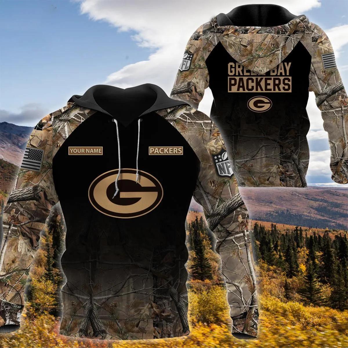 Green Bay Packers Personalized Hunting Camo 3D Hoodie, NFL Hoodie Moonbestprint