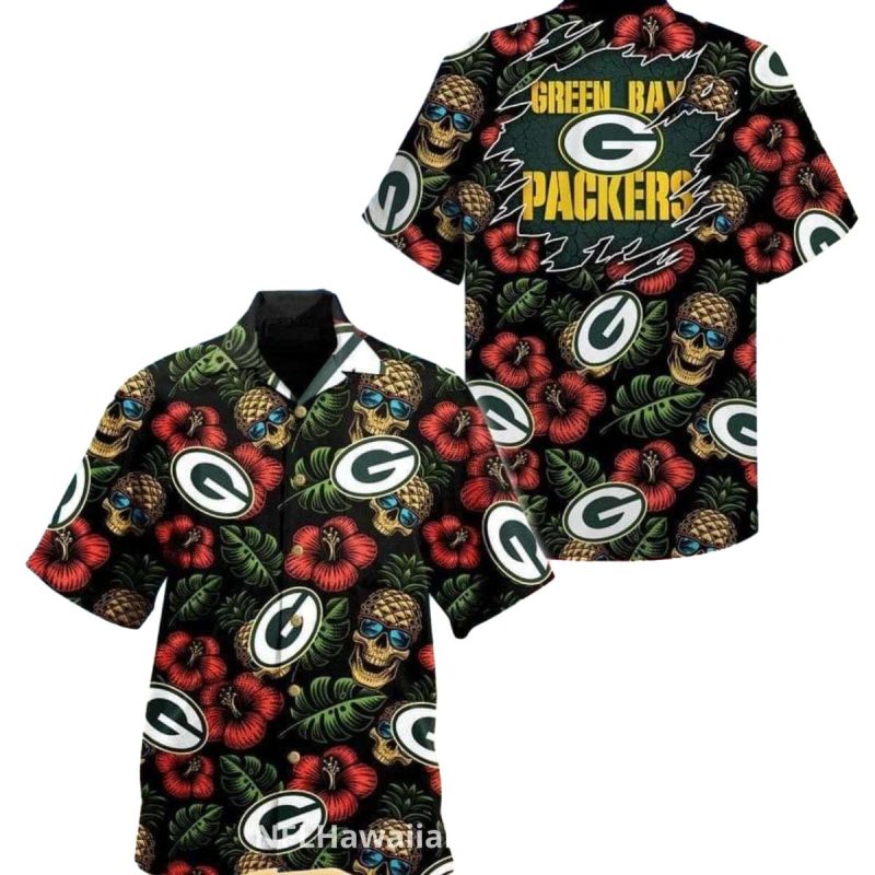 Green Bay Packers Pineapple Skull Hawaiian Shirt - Moonbestprint