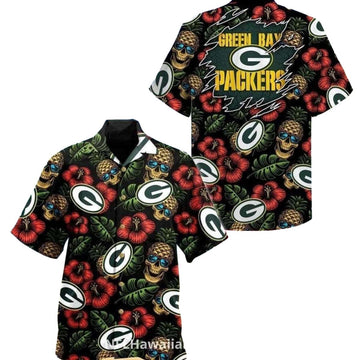 Green Bay Packers Pineapple Skull Hawaiian Shirt - Moonbestprint
