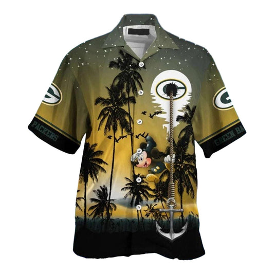 Green Bay Packers Pirate Mickey Mouse Funny Hawaiian Shirt - Moonbestprint