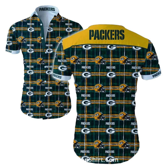 Green Bay Packers Plaid And Helmet Hawaiian Shirt - Moonbestprint