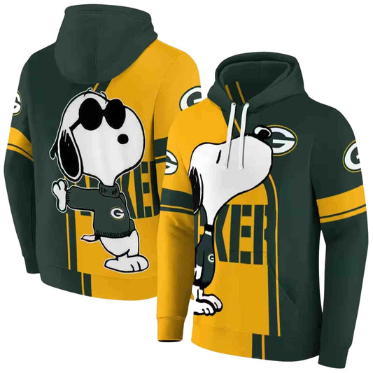 Green Bay Packers Playful Snoopy Green And Yellow Aop Hoodie - Moonbestprint