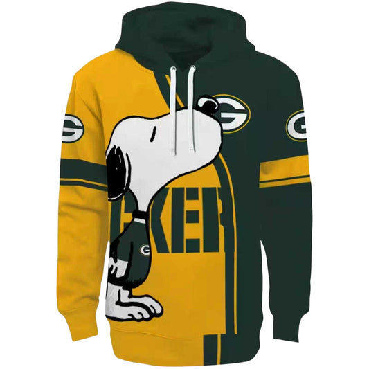 Green Bay Packers Playful Snoopy Green And Yellow Aop Hoodie - Moonbestprint
