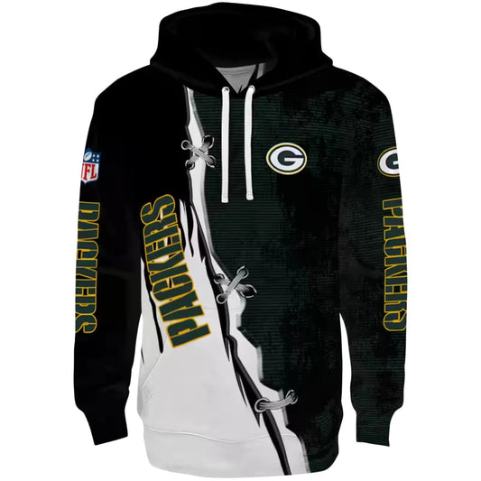 Green Bay Packers Ripped Pattern Green Black White Aop Hoodie - Moonbestprint