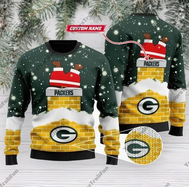 Green Bay Packers Santa Claus Custom Ugly Christmas Sweater, NFL Christmas Sweater Moonbestprint