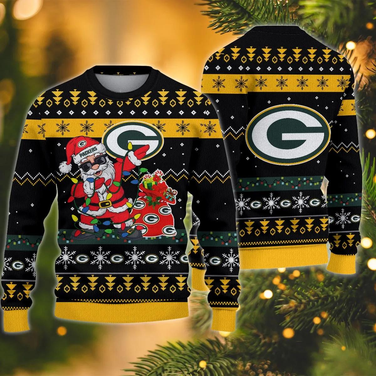 Green Bay Packers Santa Claus Dabbing Ugly Christmas Sweater, NFL Christmas Sweater Moonbestprint