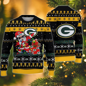 Green Bay Packers Santa Claus Dabbing Ugly Christmas Sweater, NFL Christmas Sweater Moonbestprint