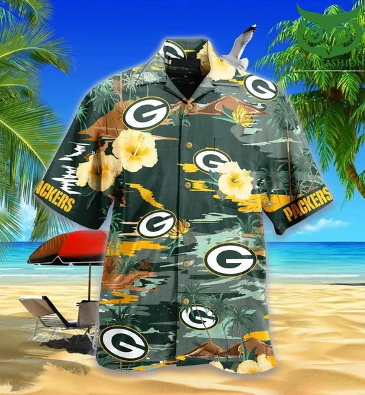 Green Bay Packers Sea Palm Flower Hawaiian Shirt, NFL Hawaiian Shirt Moonbestprint