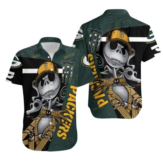 Green Bay Packers Skeleton Fan Dark Theme Hawaiian Shirt - Moonbestprint
