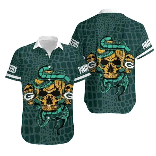 Green Bay Packers Skull And Snake Hawaiian Shirt - Moonbestprint