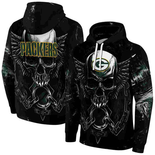 Green Bay Packers Skull Artwork Green Black Aop Hoodie - Moonbestprint