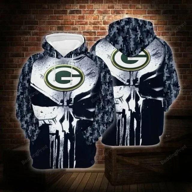 Green Bay Packers Skull Camo Pattern 3D Hoodie, NFL Hoodie Moonbestprint