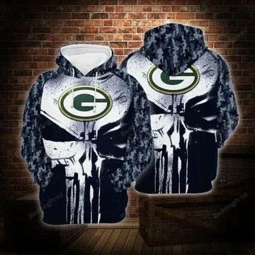 Green Bay Packers Skull Camo Pattern 3D Hoodie, NFL Hoodie Moonbestprint