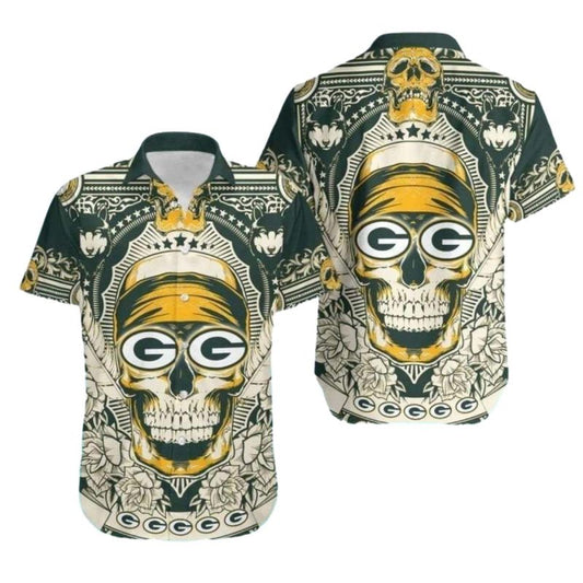 Green Bay Packers Skull Halloween 2025 Hawaiian Shirt - Moonbestprint