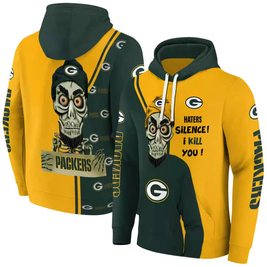 Green Bay Packers Skull Haters Silence I Kill You Green Aop Hoodie - Moonbestprint