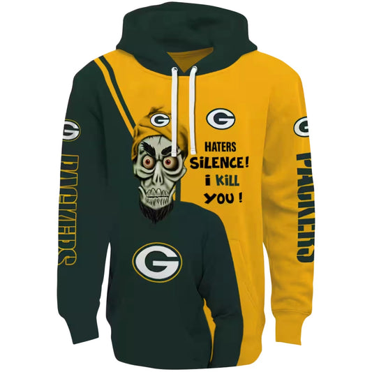 Green Bay Packers Skull Haters Silence I Kill You Green Aop Hoodie - Moonbestprint